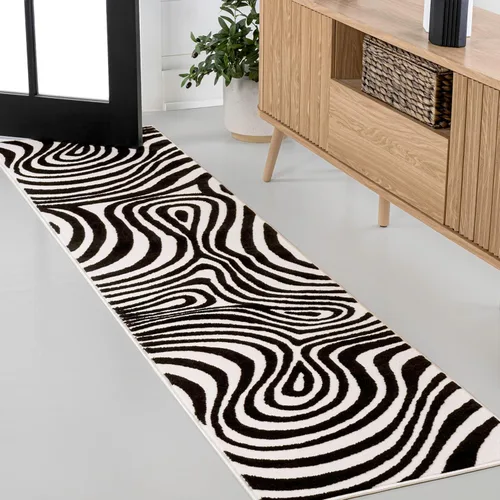 Eyely NCS103F-28 Maribo High-Low Abstract Groovy Striped Black/White - Alfombra de pasillo de 2 x 8 pies, negro/blanco, 2 pies x 8 pies, para