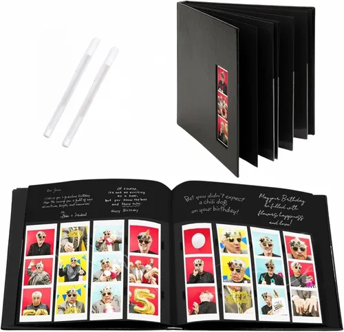 PBF - Álbum de fotos para cabina de fotos, libro de invitados con insertos de imagen transparentes de 2 x 6, cubierta negra con fundas de plástico y