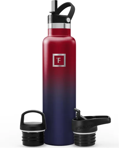 Miniatura 8 de IRON °FLASK Botellas de agua de campamento/senderismo, 3 tapas (estrecha con popote), sin fugas, aisladas al vacío, acero inoxidable de doble pared