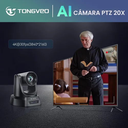 Miniatura 3 de TONGVEO - Sistema de cámara PTZ para sala de conferencias con zoom óptico 20X Webcam 1080P 60fps HDMI USB para transmisión en línea de Negro