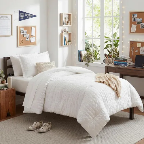 Miniatura 62 de CozyLux Juego de ropa de cama con edredón tamaño King Beige Seersucker de 7 piezas, juego de cama en una bolsa, con edredón, sábanas, fundas