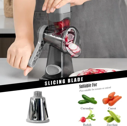 Miniatura 2 de Badelite Rallador de Queso con Manivela Giratoria Rallador de Queso de Acero Inoxidable Rebanadora de Verduras Rallador para Cocina 3 Cuchillas