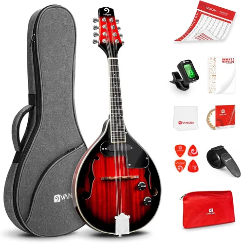 Miniatura 11 de Vangoa Instrumento de Mandolina de Caoba Eléctrico Acústico Estilo A, Mandolina Musical para Principiantes, Adultos, Adolescentes, Niños, Negro