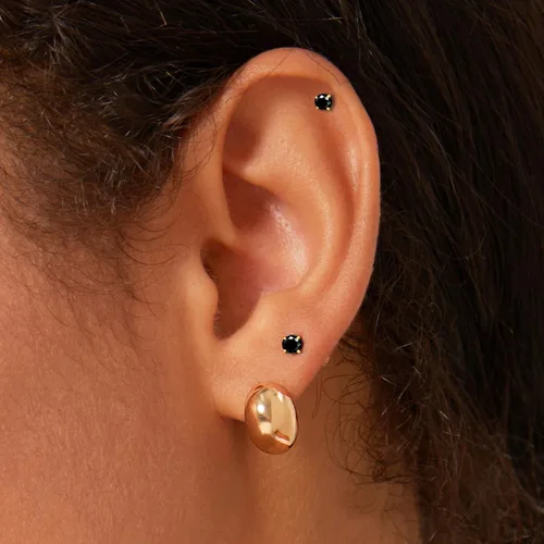 Miniatura 2 de Aretes de tuerca de circonita cúbica pequeña de 0.118 pulgadas, aretes de tuerca de oro de 14 quilates con circonita cúbica para cartílago, hélix