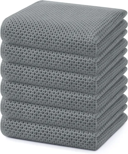 Miniatura 130 de Homaxy Paños de cocina de 100% algodón con tejido de gofre, ultra suaves, absorbentes, de secado rápido, 12 x 12 pulgadas, paquete de 6, amarillo