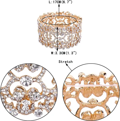 Miniatura 6 de EVER FAITH Pulsera elástica de cristal austríaco con corazón Art Deco para mujer, transparente