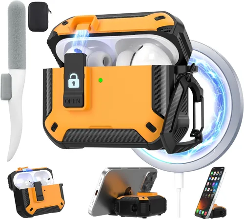Miniatura 17 de Maxjoy for AirPods Pro 3 Case 2025, MagSafe Compatible with Auto Lock, Shockproof Protective Cover with Phone Stand, Includes Cleaning Kit &