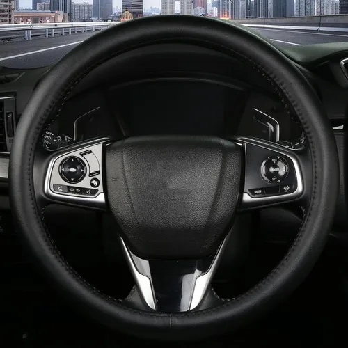 Miniatura 13 de Cubierta de volante de cuero para hombres, con patrón tejido negro, accesorios para auto, antideslizante, segura, suave, transpirable, adaptable a