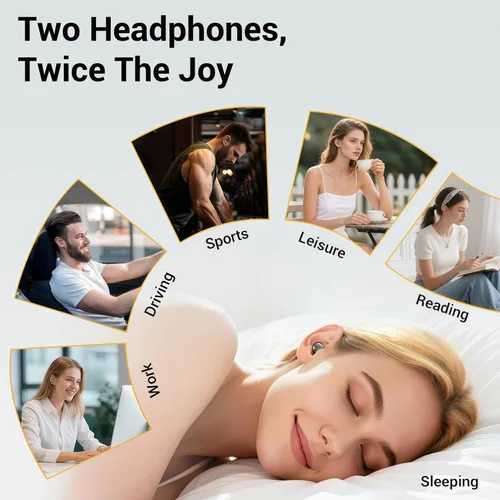 Miniatura 2 de Juego de auriculares inalámbricos 2 en 1, clip de oreja abierta y mini auriculares para dormir, batería de 36 horas, sonido de graves, ultra cómodo