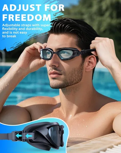Miniatura 5 de Gafas de Natación, Gafas de Natación Unisex para Adultos Anti Niebla Anti UV Sin Fugas Visión Amplia para Hombres Mujeres Jóvenes Negro/Azul claro