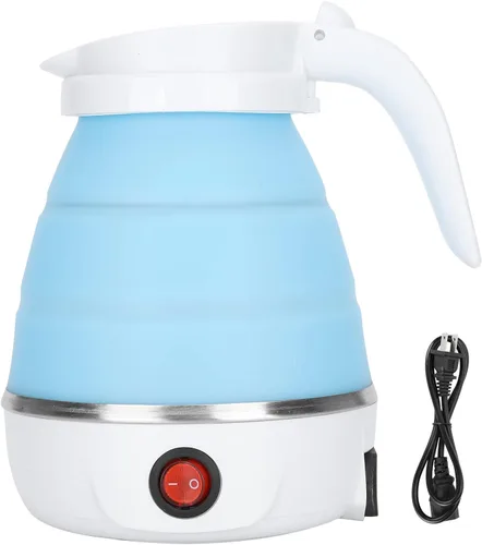 Hervidor eléctrico plegable de viaje de 20.3 fl oz, hervidor eléctrico de silicona de grado alimenticio, hervidor eléctrico pequeño agua de Azul