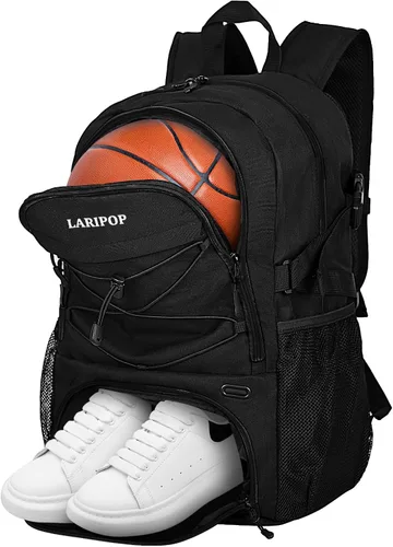 Miniatura 13 de LARIPOP Basketball Backpack with Ball Compartment - Ventilated Shoe Pocket Fits US Size 15, Water Resistant 30L Sports Bag for Men Women Teen