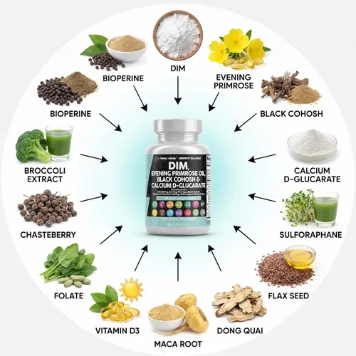 Miniatura 4 de Clean Nutraceuticals DIM Evening Primrose Black Cohosh Calcio D-Glucarato Sulforafano Extracto de semilla de lino – Vitaminas de apoyo hormonal