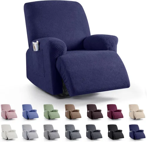 Miniatura 43 de KinCam Fundas para sillón reclinable, fundas elásticas para sillas reclinables, fundas para sofá reclinable de jacquard a rayas, protectores