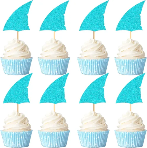 Miniatura 32 de 40 piezas comestibles bajo el mar, sirena, cupcakes, algas, pulpos, estrellas de mar, cupcakes, lindos animales del océano, selecciones de alimentos
