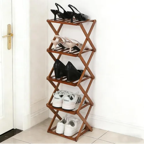 Zapatero plegable de bambú de 5 niveles, organizador vertical de zapatos de bambú, estante independiente para entrada, armario, dormitorio, color