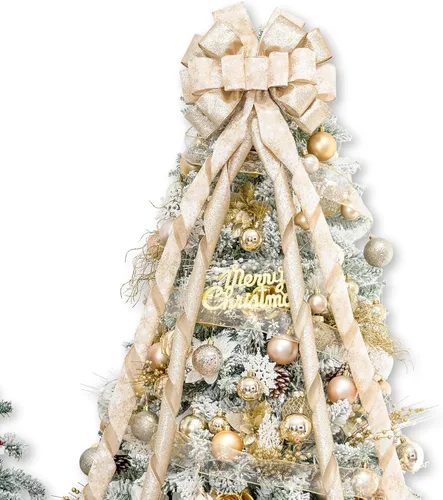 Miniatura 16 de Hismir Lazo grande de 53 x 13 pulgadas con serpentina de purpurina, lazos decorativos para árbol de Navidad, corona, puerta, festival, decoración