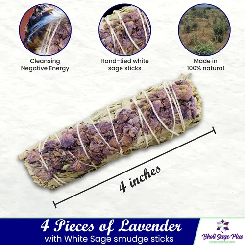 Miniatura 3 de Salvia con lavanda - Palitos de incienso de salvia de Bholi Sage Plus para limpieza de energía negativa, palitos de salvia para limpieza del hogar