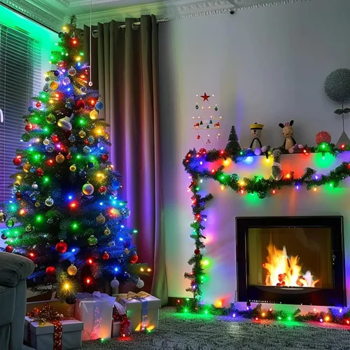 Miniatura 5 de Luces de Navidad a pilas para exteriores, 2 paquetes de 5.4 m, 50 luces LED multicolores mini para Navidad, Luces de Navidad con control remoto, 8