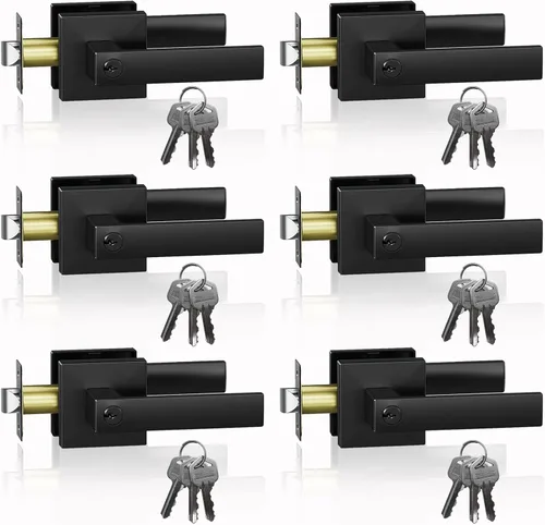 Miniatura 24 de Manija de puerta negra mate resistente, manija de puerta de entrada con llave igual, pomos de puerta con cerradura y llave, manija de puerta Negro