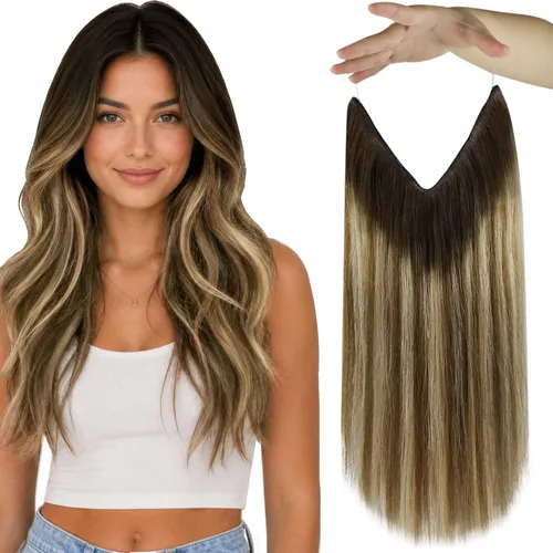 Miniatura 58 de Fshine - Extensiones de cabello humano con clip, de 16 pulgadas, con clip, color marrón chocolate, mezcla de rubio caramelo, extensiones de cabello