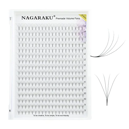 Miniatura 138 de NAGARAKU Wet Camellia - Extensión de pestañas, pestañas individuales, 3 abanicos de longitud múltiple, color negro mate natural, prepegadas