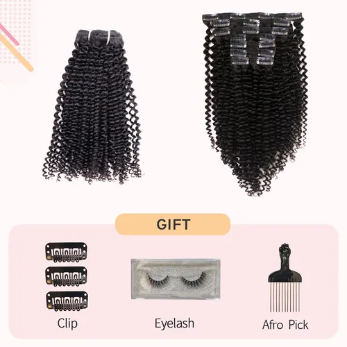 Miniatura 5 de Kinkys - Extensiones de cabello rizado con clip, 3C 4A, negro natural, 100% cabello humano Remy, 4.23 oz, 7 piezas, 18 clips para mujeres