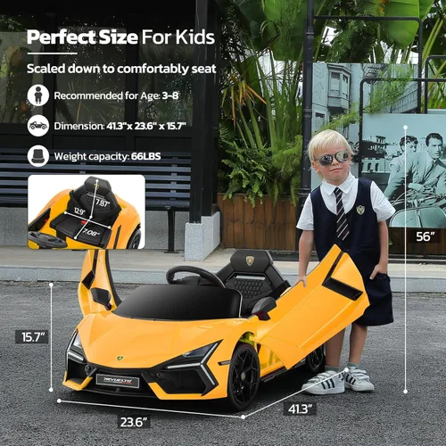 Miniatura 3 de ELEMARA Lamborghini - Auto para niños con puerta de tijera, juguetes con control remoto, automóvil eléctrico para niños de 12 V con Bluetooth, luz