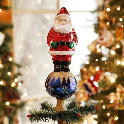 Miniatura 3 de Old World Christmas Adorno de cristal soplado con parte superior del árbol de Papá Noel para árbol de Navidad, decoración navideña hecha a mano