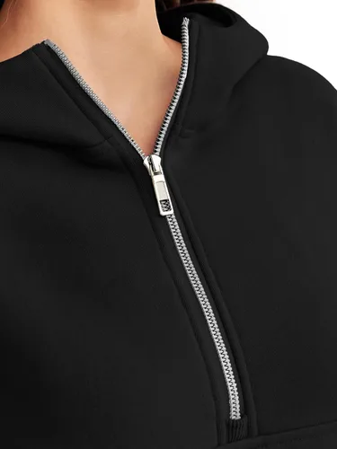 Miniatura 3 de Trendy Queen Sudaderas con capucha para mujer, con cremallera de un cuarto, sudaderas de gran tamaño, media cremallera con bolsillos, ropa de otoño