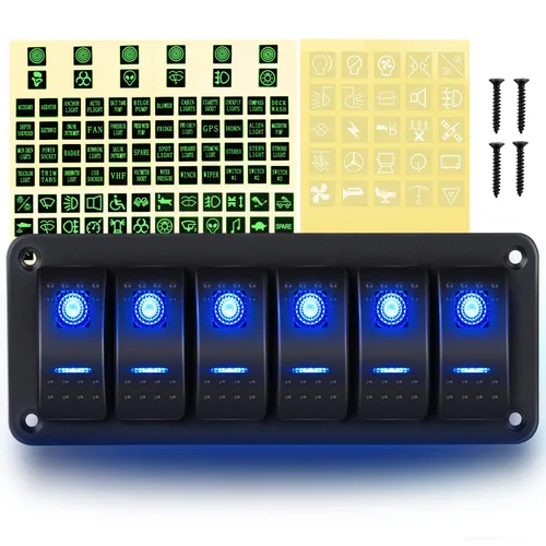 Miniatura 22 de GOOACC Panel de interruptores basculantes de 2 cuadras, 12 V, 24 V CC, color azul, panel de aluminio de 5 pines, encendido y apagado, panel