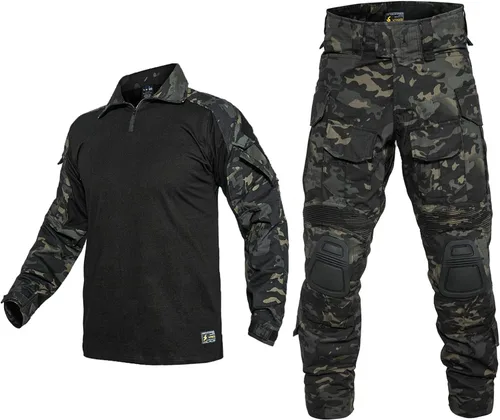 Miniatura 9 de YEVHEV Conjunto de ropa militar de combate G3, ropa táctica de camuflaje, uniforme de caza, equipo de paintball con rodilleras para hombres Camo