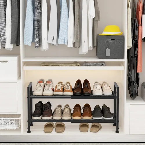 Miniatura 2 de Zapatero de 2 niveles, zapatero expandible para armario, organizador de zapatos ajustable para entrada, organizador de almacenamiento de zapatos