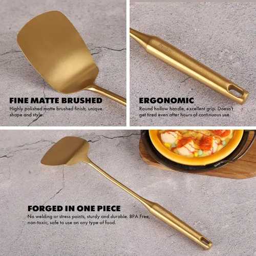 Miniatura 4 de Juego de Utensilios de Cocina Dorados – Juego de Cucharas Pequeñas y Grandes de Acero Inoxidable 18/10, 16 PIEZAS Herramientas de Cocina Totalmente
