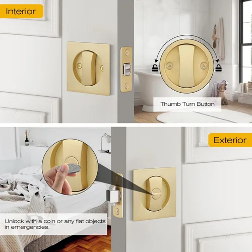 Miniatura 2 de Paquete de 6 manijas de puerta de paso para pasillo o armario, manijas interiores de latón satinado sin llaves, manijas de puerta interiores doradas