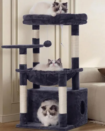 Heybly - Árbol para gatos, torre con cuna grande y suave, condominio para gatos con espaciosa cueva para gatos con espacio oculto, postes de rascado