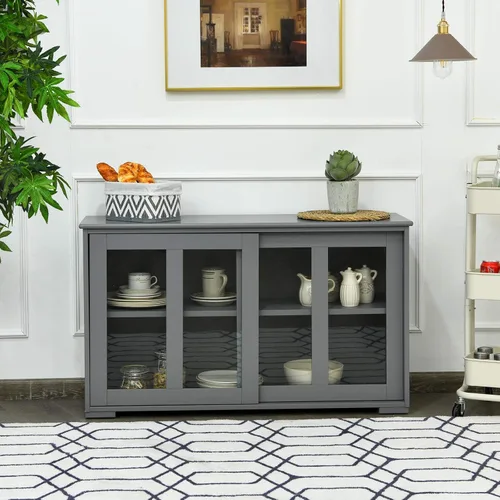 Miniatura 7 de Costzon Aparador Buffet Mueble, Gabinete de Almacenamiento de Cocina de Madera con Estante Ajustable, Puertas Corredizas de Vidrio, Mueble de Puerta
