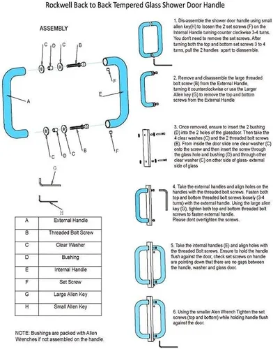 Miniatura 5 de Rockwell Tirador tubular de seguridad para puerta trasera con acabado cromado de 6 pulgadas, para puertas de ducha de vidrio pesado comerciales