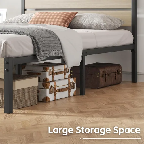 Miniatura 5 de Fluest Base de cama con cabecera y estribo, con almacenamiento debajo de la cama, sistema de soporte totalmente metálico, no necesita somier, fácil