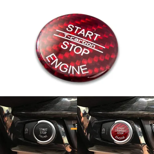 Xotic Tech - Tapa para botón de arranque sin llave, de fibra de carbono, color rojo, compatible con BMW 1 2 3 4 5 6 7 X3 X4