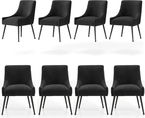 Miniatura 11 de Juego de 2 sillas de comedor de terciopelo, sillas tapizadas beige para sala de estar con patas de metal negro, sillas decorativas modernas