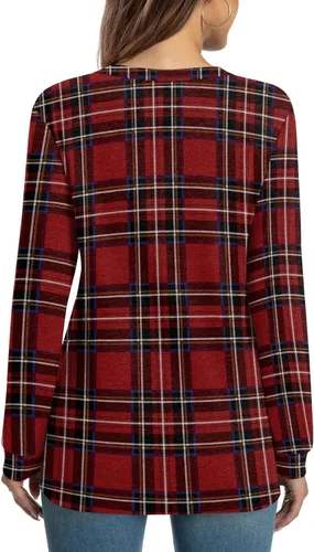 Miniatura 3 de HOTGIFT Blusa tipo túnica de manga larga con cuello en V y botones para mujer 2026