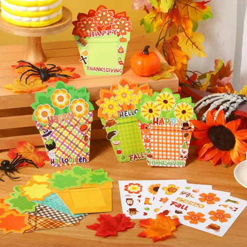 Miniatura 3 de Soaoo 48 juegos de marcos de fotos de otoño, kits de manualidades con flores de otoño, marco de fotos de bricolaje, Hello Fall Happy Halloween