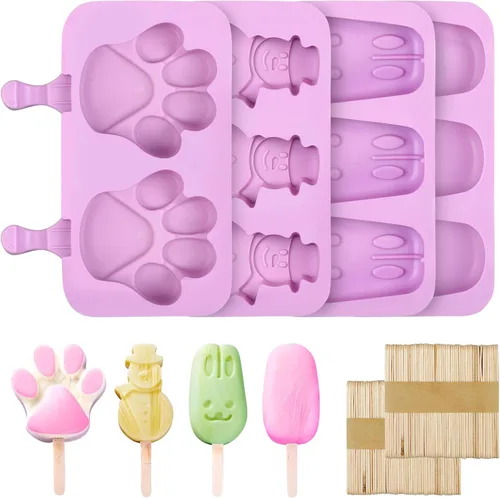 Paquete de 4 moldes de silicona para paletas con 200 varillas y tapas para paletas de helado caseras, a prueba de fugas, moldes de hielo de fácil