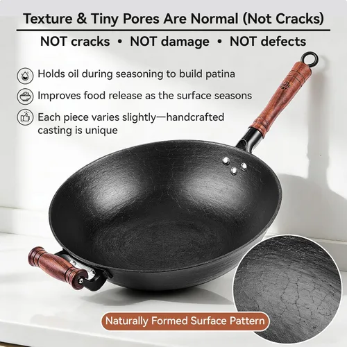 Miniatura 2 de WANGYUANJI Olla de hierro fundido, wok chino de 13.4 pulgadas, wok de hierro de fondo plano con tapa, sartén adecuada para inducción, eléctrica