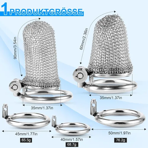 Miniatura 2 de Chastity Device - Juego de 3 anillos y bloqueo invisible de malla metálica para pene para adultos, juguetes sexuales BDSM, dispositivos de bondage