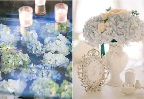 Miniatura 9 de Paquete de 2 flores de hortensias artificiales blancas, 10 cabezas de seda falsas para el hogar, boda, fiesta, centro de mesa, decoración de mesa