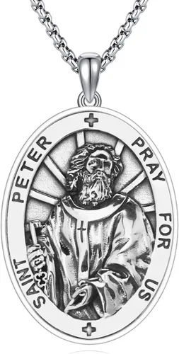 Miniatura 215 de Collar de plata de ley 925 con medalla de San Patrón, colgante de protección católica, amuleto, joyería religiosa para hombres y mujeres
