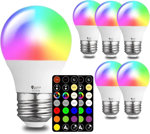 Bombilla RGB que cambia de color con control remoto, 5 W 40 W, luz de color, 30 colores RGB para dormitorio, sala de estar, paquete de 6
