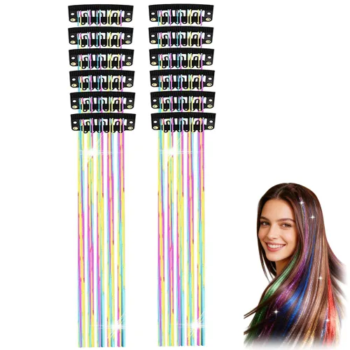 Miniatura 15 de 12 extensiones de cabello de oropel con clip, color champán, extensiones de cabello de oropel con clip, extensiones de cabello con purpurina